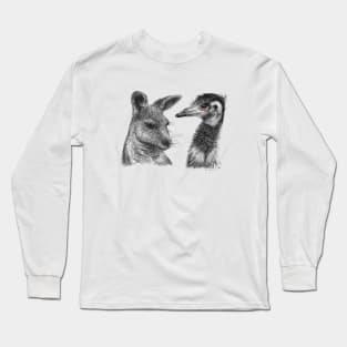 Australian Kangaroo and Emu Drawing Design - Australiana Long Sleeve T-Shirt